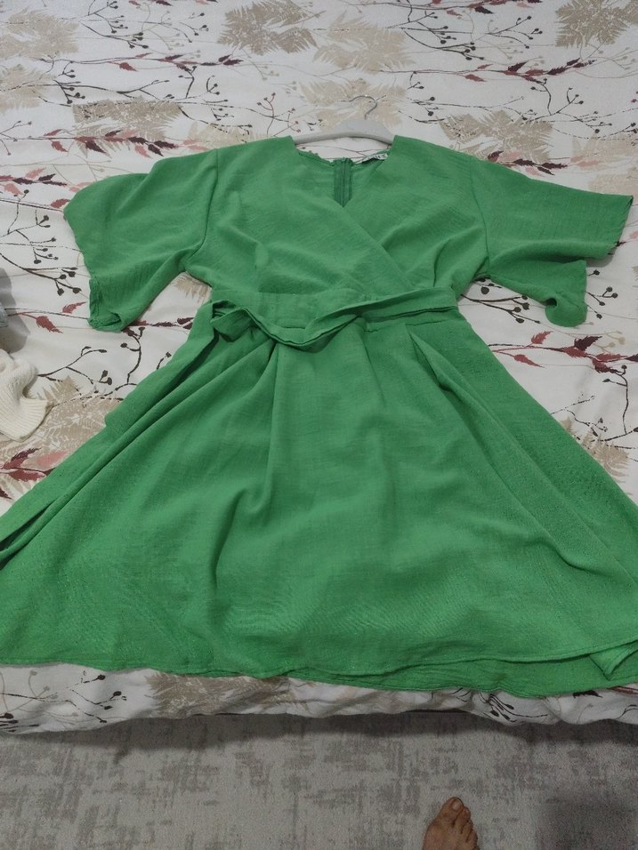 Yeşil Keten Midi etekli tulum - Görsel 3