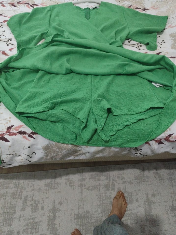 Yeşil Keten Midi etekli tulum - Görsel 4