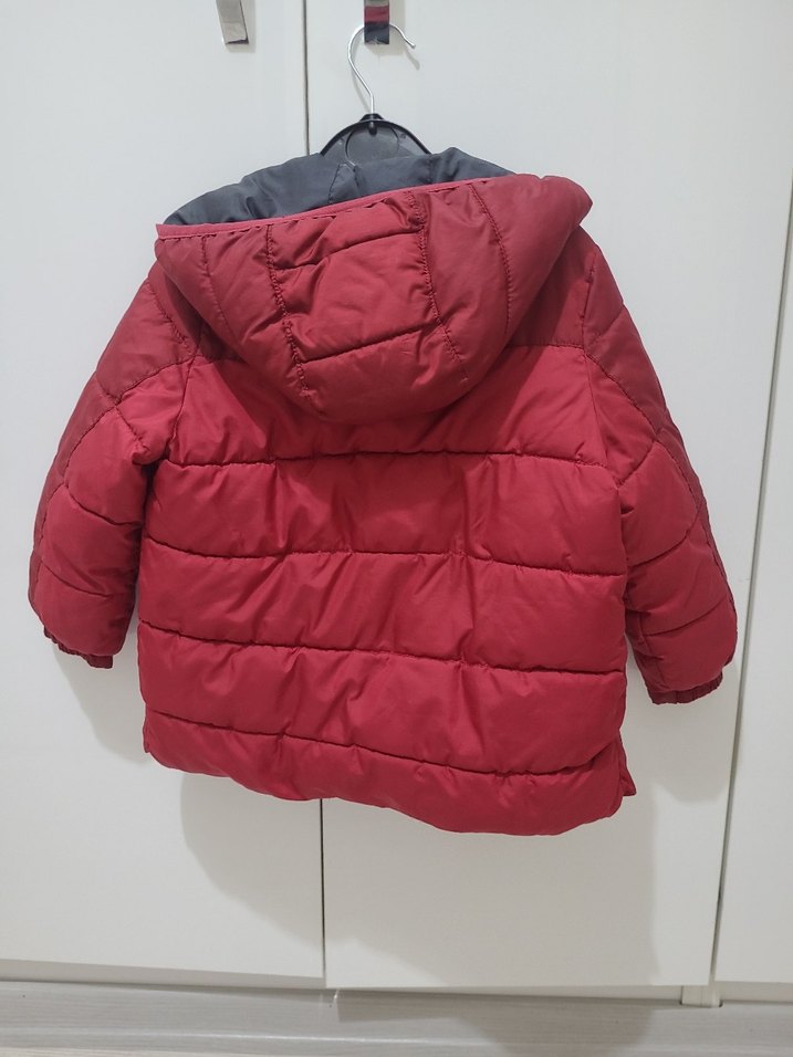 Düğmeli Koyu Kırmızı Erkek Çocuk Mont - Görsel 5