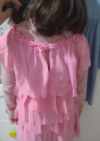 Pembe Fırfırlı Kız Çocuk Elbise - Görsel 3