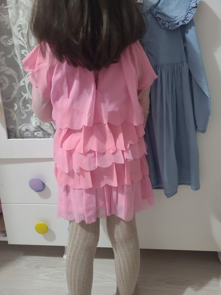 Pembe Fırfırlı Kız Çocuk Elbise - Görsel 2