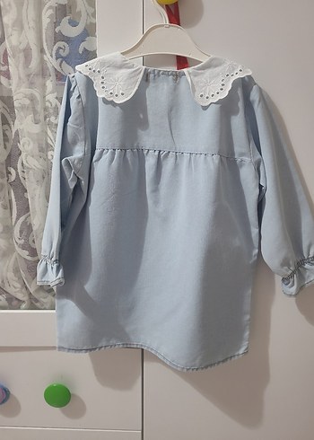 Nakışlı Mavi Denim Kız Elbisesi - Görsel 4