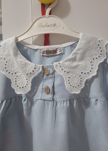 Nakışlı Mavi Denim Kız Elbisesi - Görsel 2