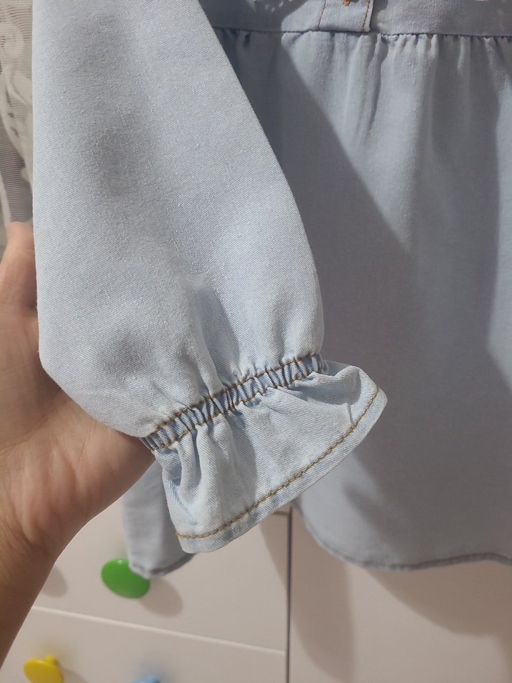 Nakışlı Mavi Denim Kız Elbisesi - Görsel 3