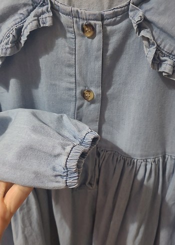 Kız Çocuk Mavi Denim Elbise - Görsel 3