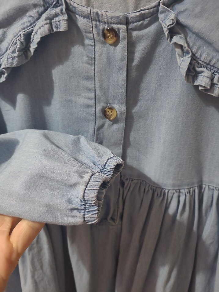 Kız Çocuk Mavi Denim Elbise - Görsel 3