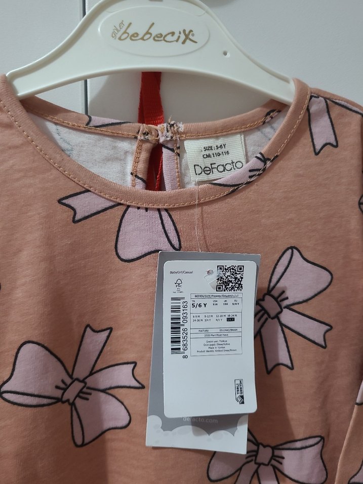 Fiyonk Desenli Uzun Kollu Elbise - Görsel 2