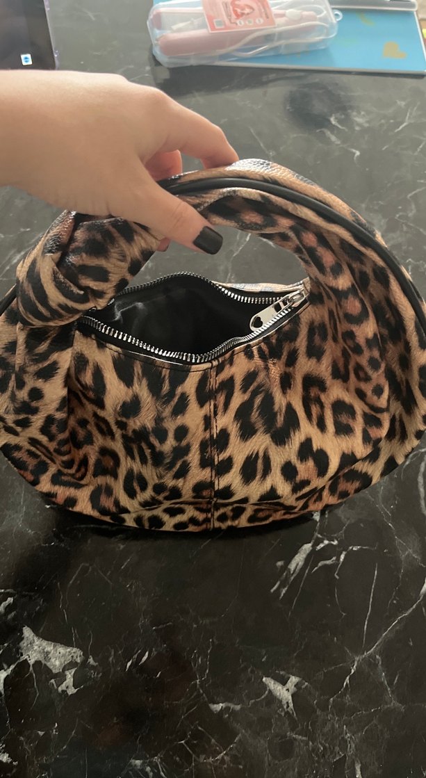 Kahverengi Leopar Desenli Kadın Deri Çanta - Görsel 3