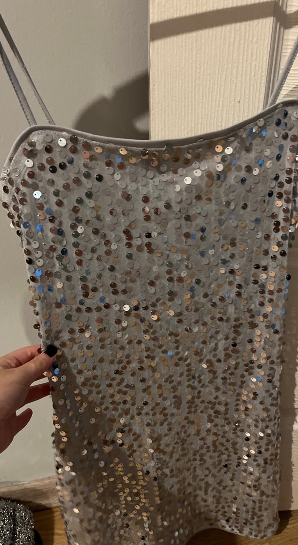 Gri Payetli Straplez Midi Abiye Elbise - Görsel 3