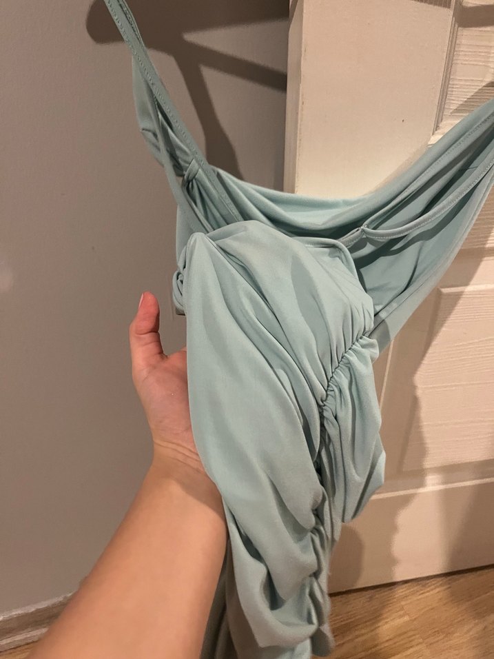 Mavi Drapeli Askılı Midi Elbise - Görsel 3