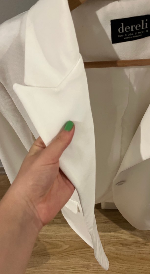 Beyaz Düğmeli Kadın Keten Blazer Ceket - Görsel 3