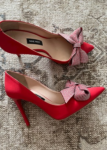 Kırmızı Fiyonklu Yüksek Topuklu Stiletto - Görsel 4