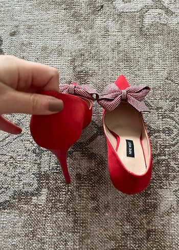 Kırmızı Fiyonklu Yüksek Topuklu Stiletto - Görsel 6