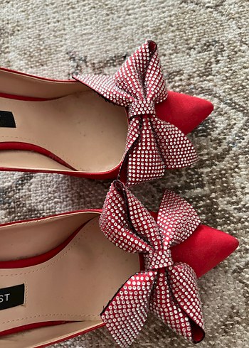 Kırmızı Fiyonklu Yüksek Topuklu Stiletto - Görsel 3