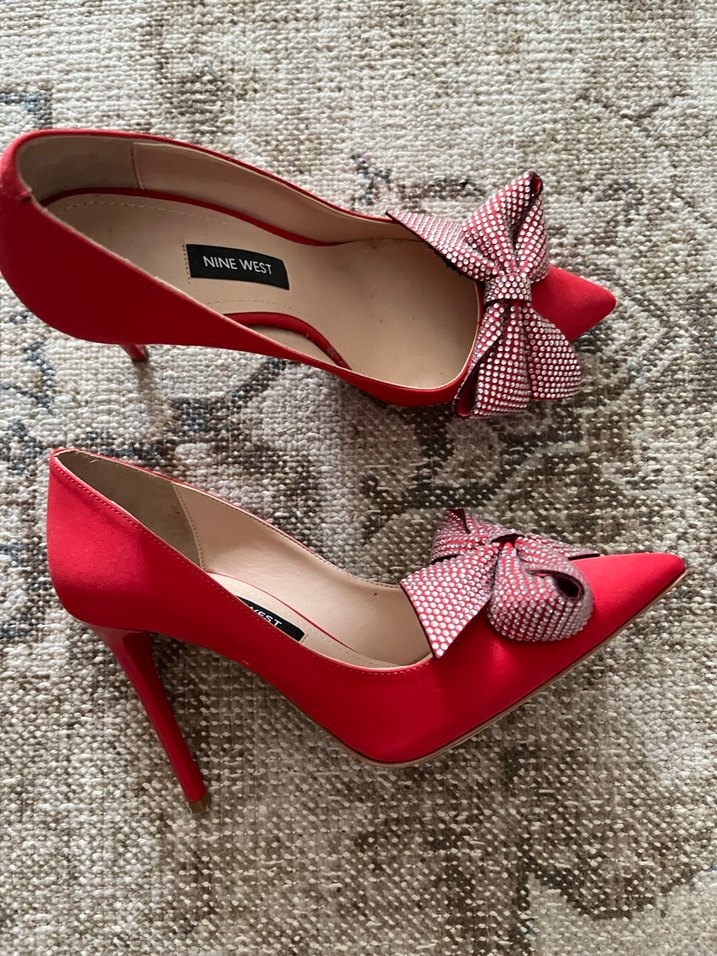 Kırmızı Fiyonklu Yüksek Topuklu Stiletto - Görsel 4