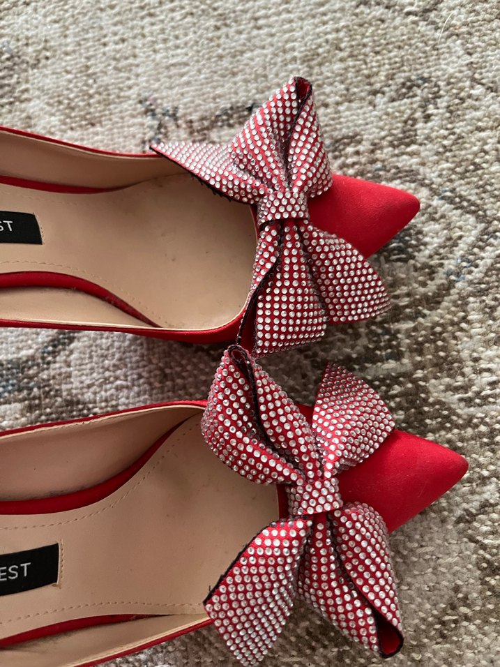 Kırmızı Fiyonklu Yüksek Topuklu Stiletto - Görsel 3