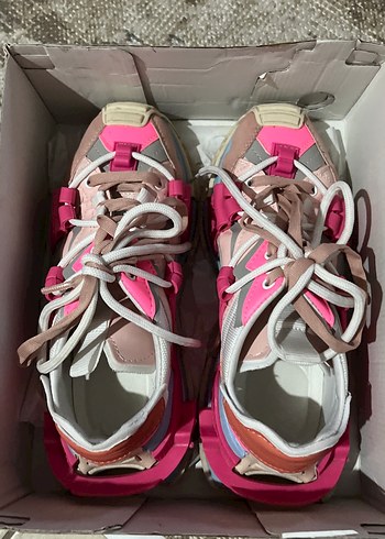 Beyaz Bağcıklı, renkli Kadın Spor Ayakkabı - Görsel 5