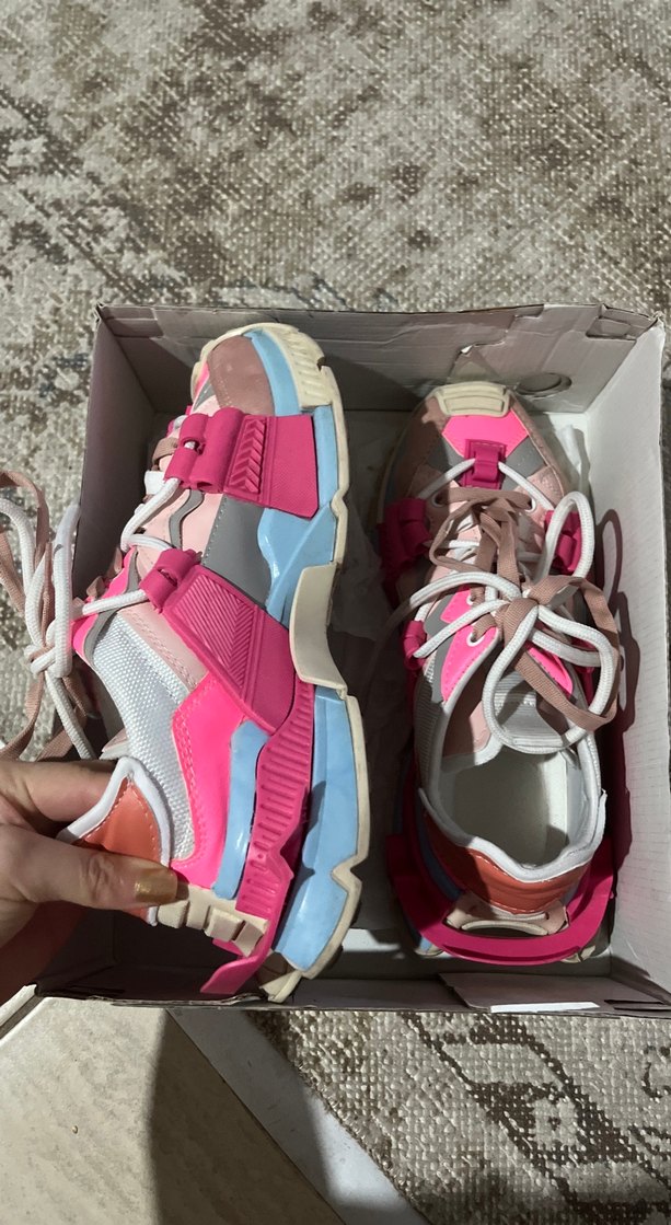 Beyaz Bağcıklı, renkli Kadın Spor Ayakkabı - Görsel 2