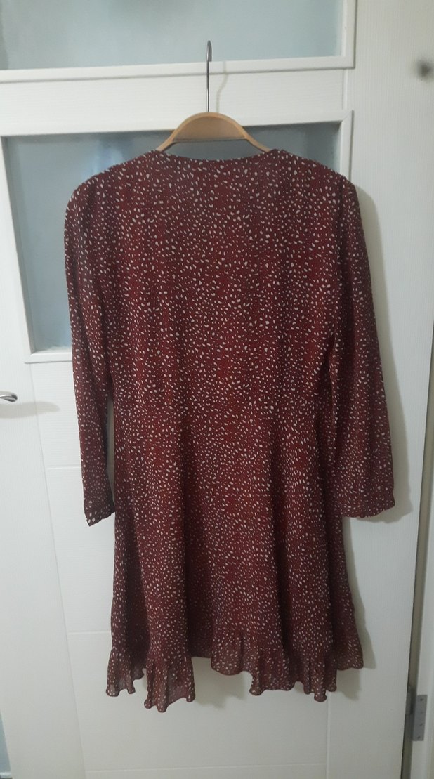 Bordo Uzun Kollu Salaş Kadın Elbise - Görsel 2