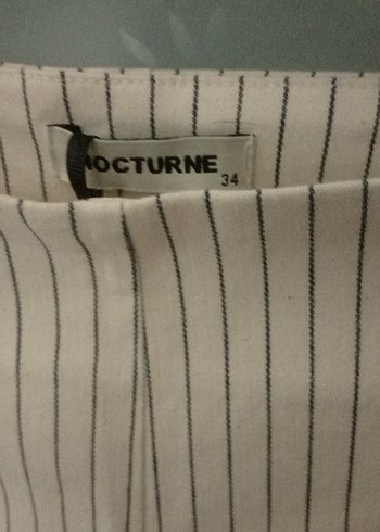 Bej Çizgili Midi Kumaş Pantolon - Görsel 3