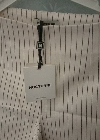 Bej Çizgili Midi Kumaş Pantolon - Görsel 4