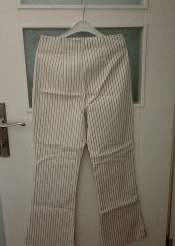 Bej Çizgili Midi Kumaş Pantolon - Görsel 2