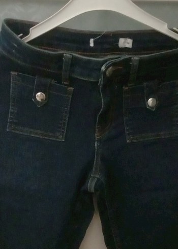 Düğmeli Lacivert Kadın Midi Kot Pantolon - Görsel 2