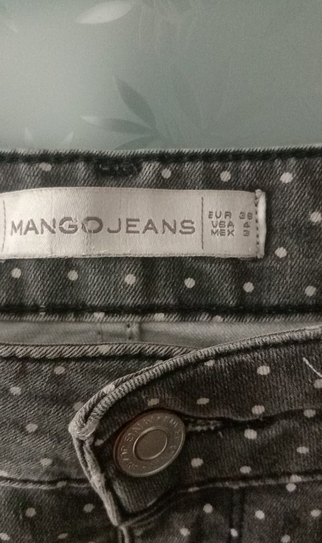 Gri Puantiyeli Düğmeli Kadın Kot Pantolon - Görsel 3