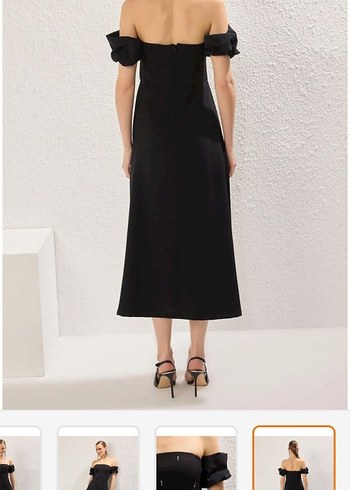 Siyah taşlı Uzun Straplez gece  Elbisesi - Görsel 3