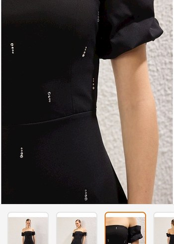 Siyah taşlı Uzun Straplez gece  Elbisesi - Görsel 2