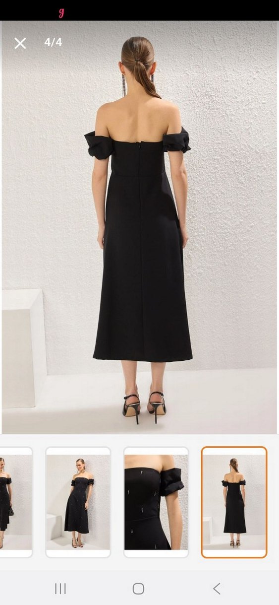 Siyah taşlı Uzun Straplez gece  Elbisesi - Görsel 3