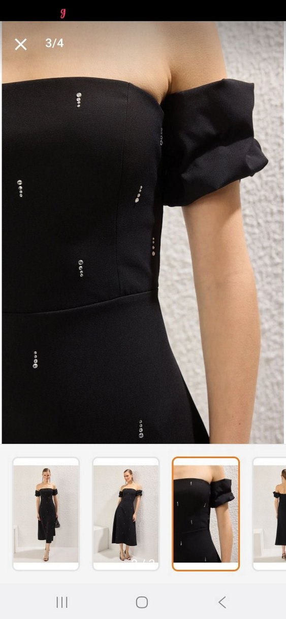 Siyah taşlı Uzun Straplez gece  Elbisesi - Görsel 2