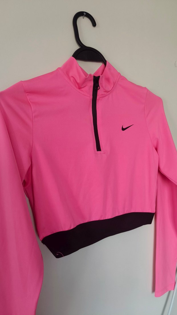 Pembe Yarım Fermuarlı Uzun Kollu Crop Top - Görsel 2