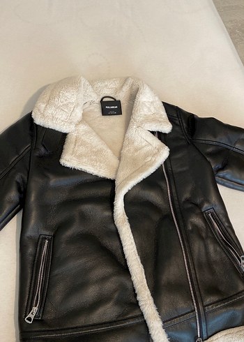 Pull and Bear Bej Kadın Midi Boy Peluş Ceket