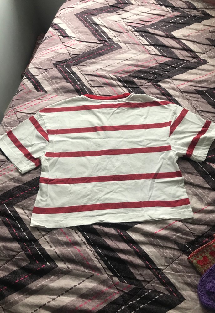 Kadın Beyaz Çizgili Baskılı Kısa Kollu Tişört - Görsel 5