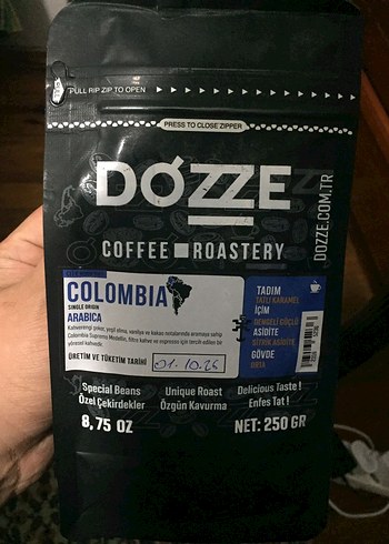 5 adet görselde görülen DOZZE Colombia Arabica Kahve 250gr Siyah