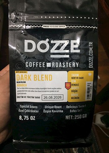 Diğer 5 adet görselde görülen DOZZE Colombia Arabica Kahve 250gr Siyah