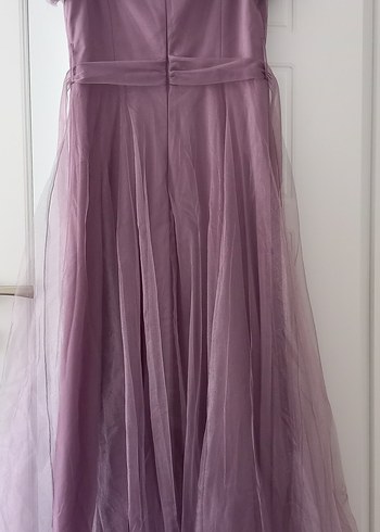 Uzun lila Drapeli Kadın Abiye Elbise - Görsel 5
