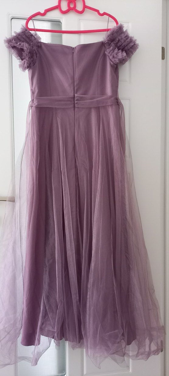 Uzun lila Drapeli Kadın Abiye Elbise - Görsel 5