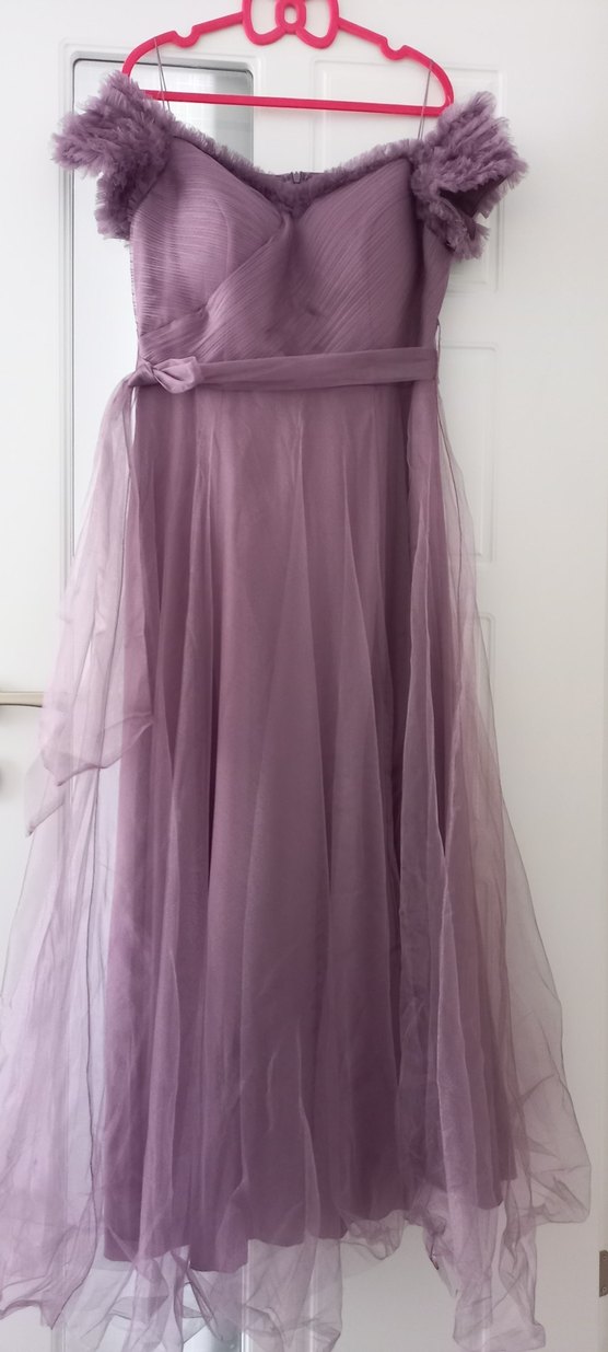 Uzun lila Drapeli Kadın Abiye Elbise - Görsel 4