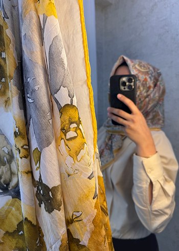 Bohem Tarz Sarı Gri Desenli Kadın eşarp