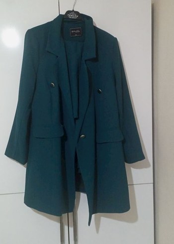 koyu yeşil Kadın Uzun Kesim Blazer Ceket