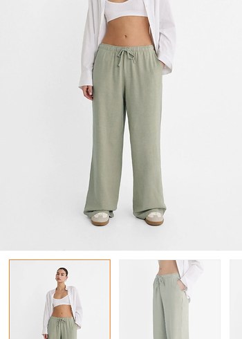 Yeşil Loose Fit Keten Midi Kadın Pantolon