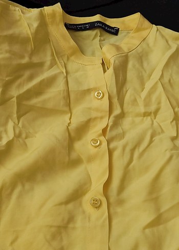 Sarı Kolye Yaka Düğmeli Kadın Gömlek - Görsel 3