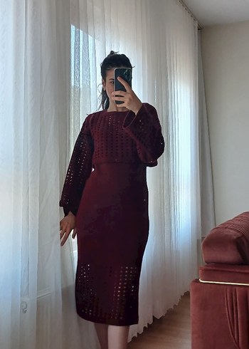 38 Beden Bordo Uzun Kollu Triko Elbise
