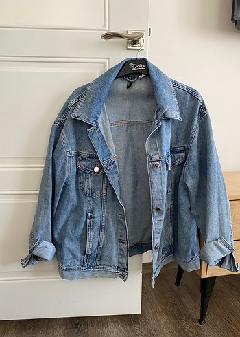 H&M HM markalı düğmeli Gri Mavi Kadın Denim Ceket