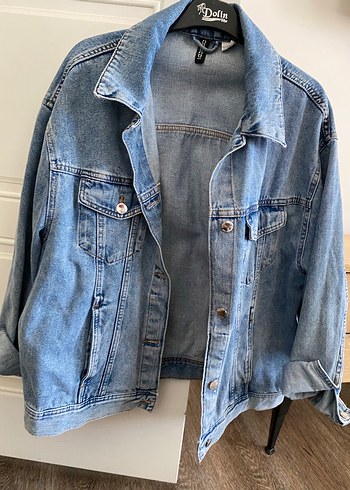 l Beden HM markalı düğmeli Gri Mavi Kadın Denim Ceket
