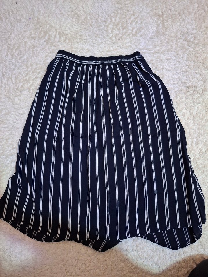 Lacivert Çizgili Pilili Uzun Etek - Görsel 2