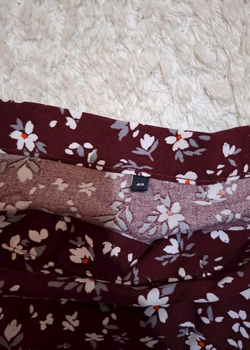 Bordo Çiçek Desenli Salaş Midi Etek - Görsel 3