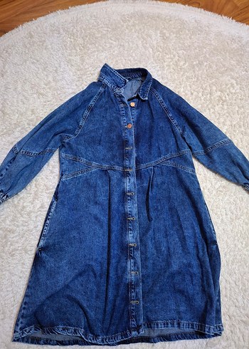 Düğmeli Uzun Mavi Kadın Kot Elbise - Görsel 2